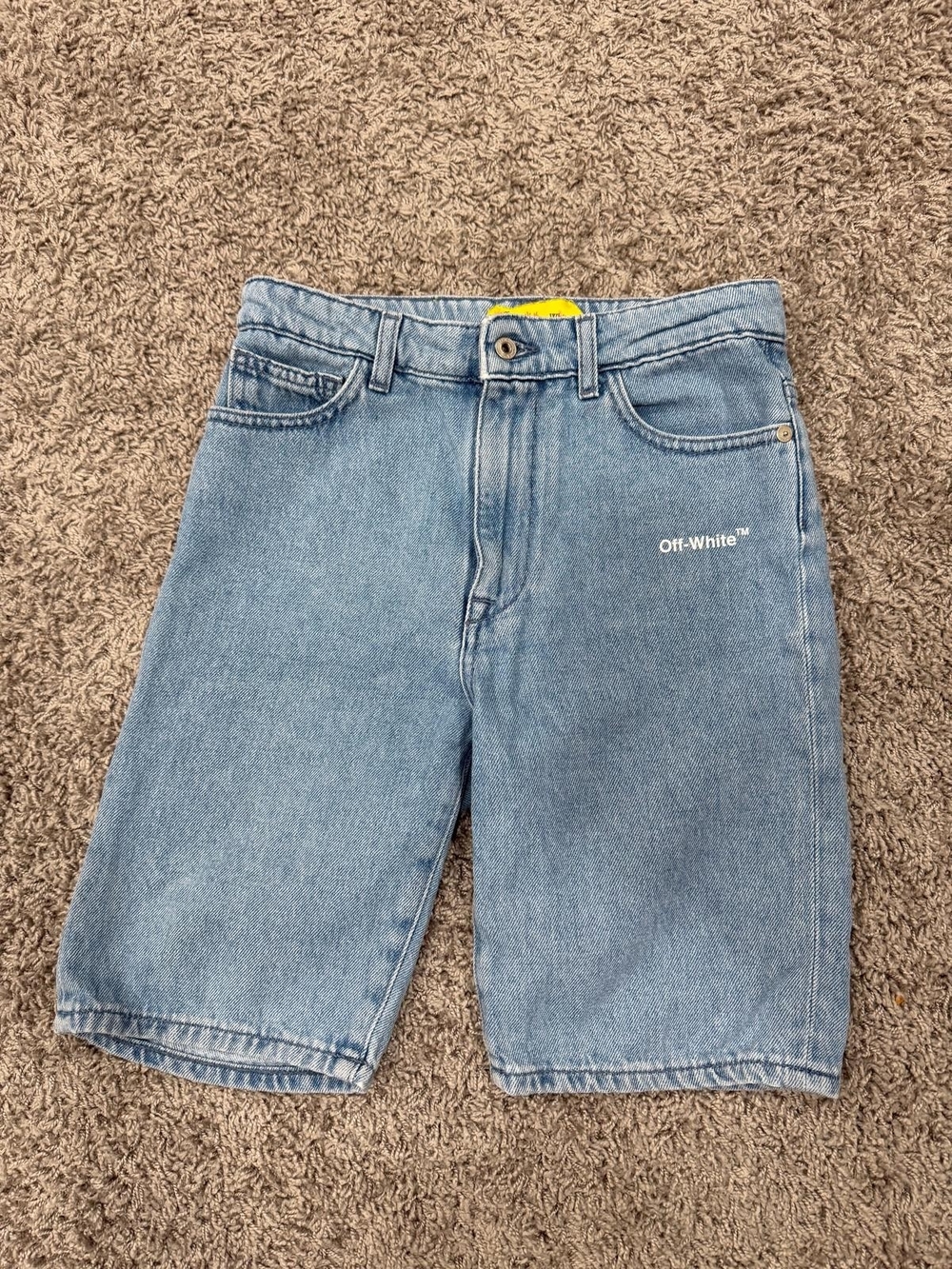Off-White Light Blue Kids Denim Shorts with Logo